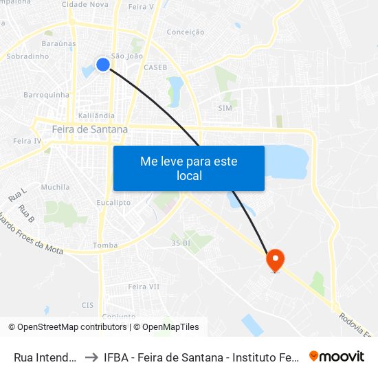 Rua Intendente Abdon, 1115 to IFBA - Feira de Santana - Instituto Federal de Educação Ciencias e Tecnologia da Bahia map