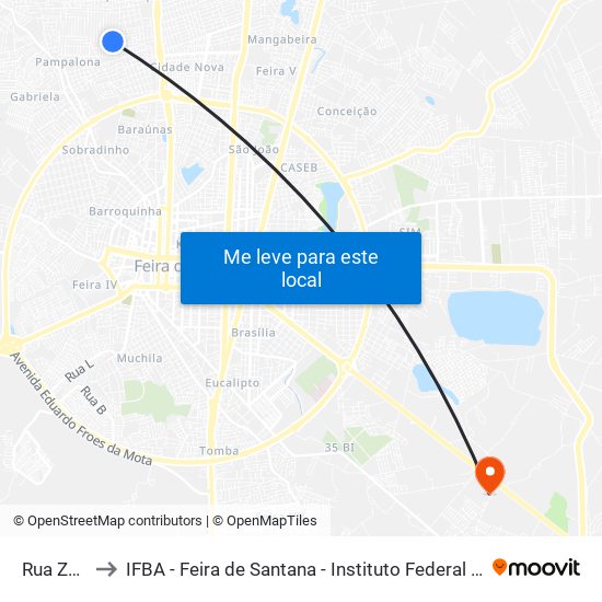 Rua Zepelim, 67 to IFBA - Feira de Santana - Instituto Federal de Educação Ciencias e Tecnologia da Bahia map