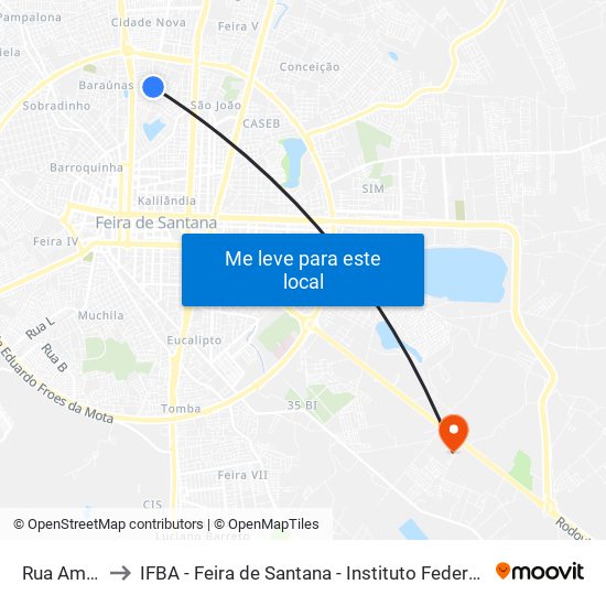 Rua Amazonas, 245 to IFBA - Feira de Santana - Instituto Federal de Educação Ciencias e Tecnologia da Bahia map