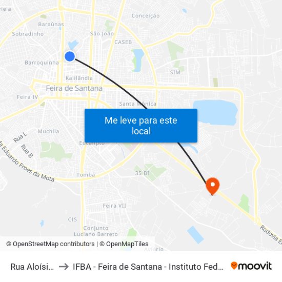 Rua Aloísio Rezende, 500 to IFBA - Feira de Santana - Instituto Federal de Educação Ciencias e Tecnologia da Bahia map