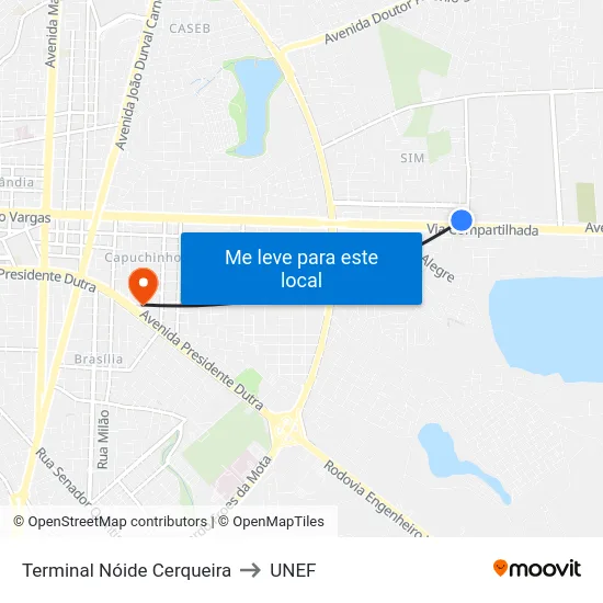 Terminal Nóide Cerqueira to UNEF map