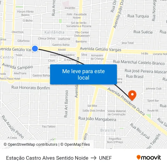 Estação Castro Alves Sentido Noide to UNEF map