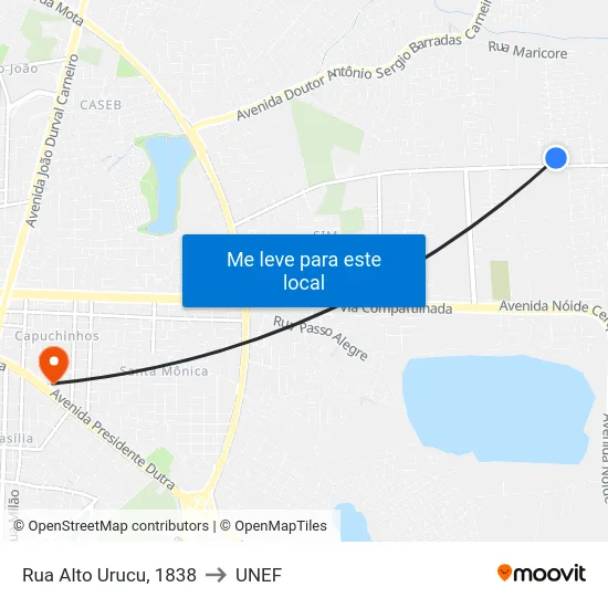 Rua Alto Urucu, 1838 to UNEF map