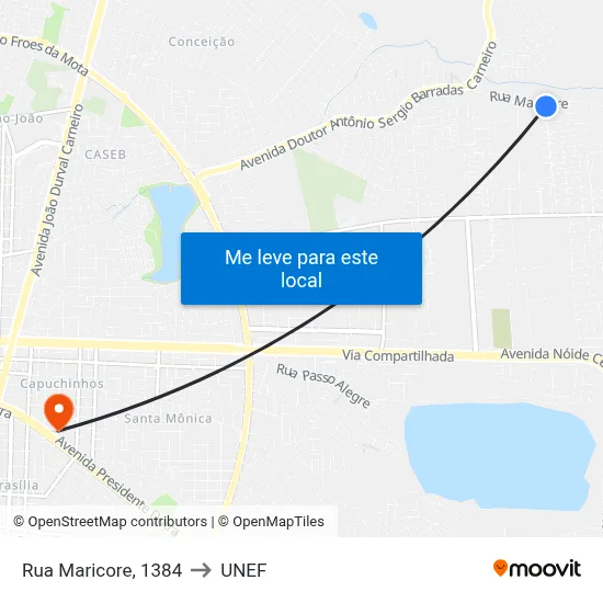 Rua Maricore, 1384 to UNEF map