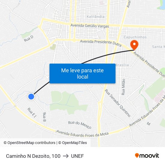 Caminho N Dezoito, 100 to UNEF map