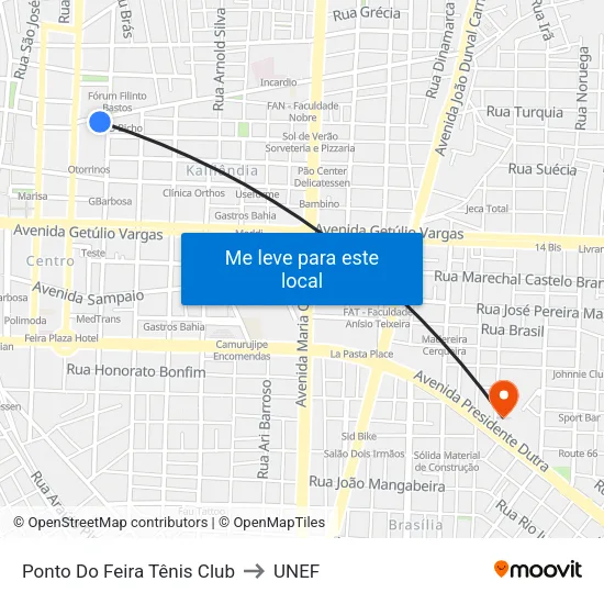 Ponto Do Feira Tênis Club to UNEF map