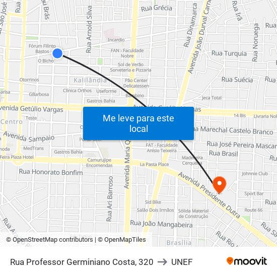 Rua Professor Germiniano Costa, 320 to UNEF map