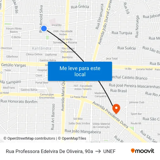 Rua Professora Edelvira De Oliveira, 90a to UNEF map