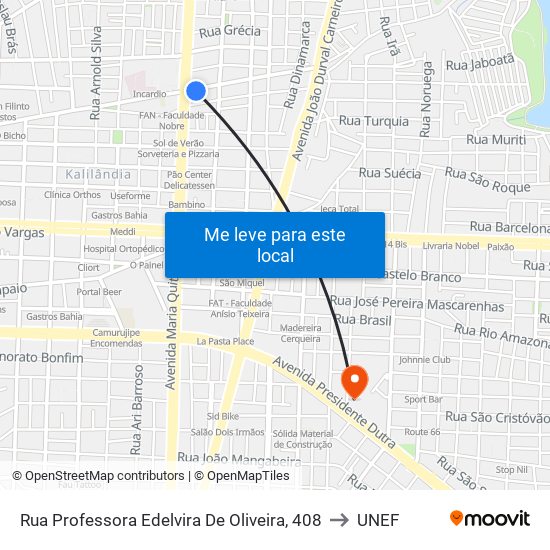 Rua Professora Edelvira De Oliveira, 408 to UNEF map