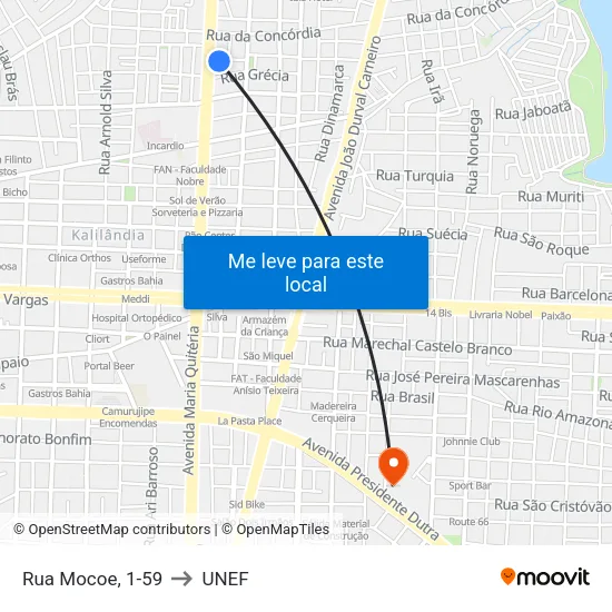 Rua Mocoe, 1-59 to UNEF map