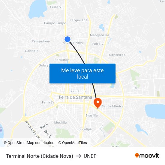 Terminal Norte (Cidade Nova) to UNEF map