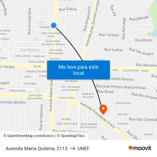 Avenida Maria Quitéria, 2115 to UNEF map