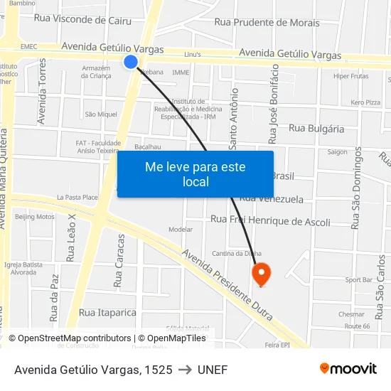 Avenida Getúlio Vargas, 1525 to UNEF map