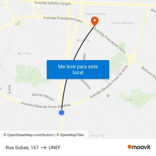 Rua Subae, 167 to UNEF map