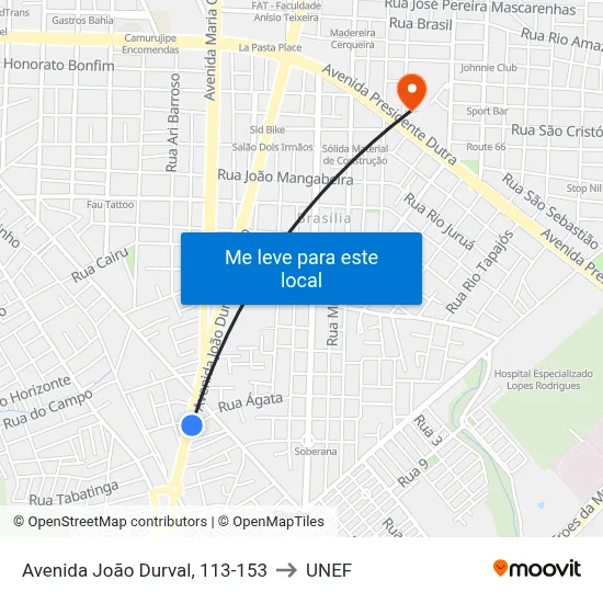 Avenida João Durval, 113-153 to UNEF map