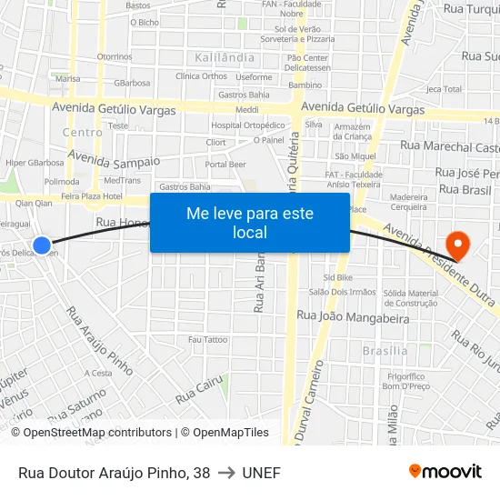 Rua Doutor Araújo Pinho, 38 to UNEF map