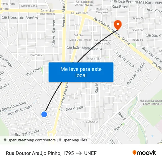 Rua Doutor Araújo Pinho, 1795 to UNEF map
