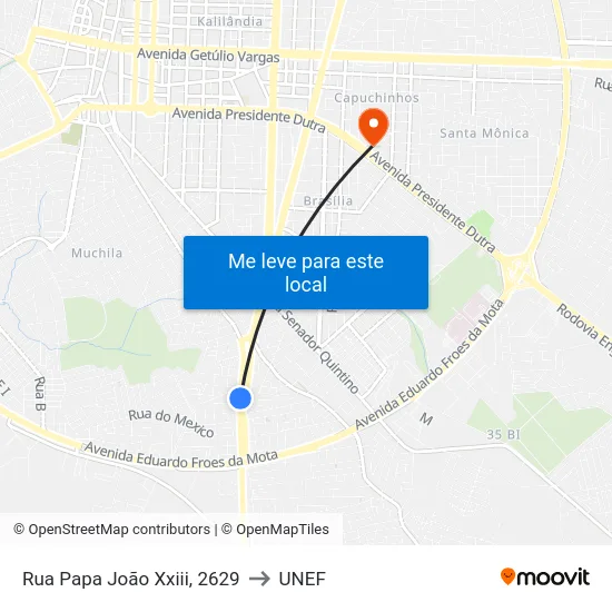 Rua Papa João Xxiii, 2629 to UNEF map