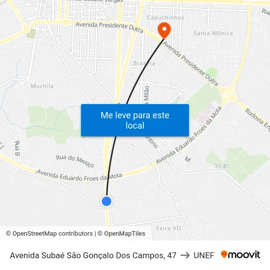 Avenida Subaé São Gonçalo Dos Campos, 47 to UNEF map
