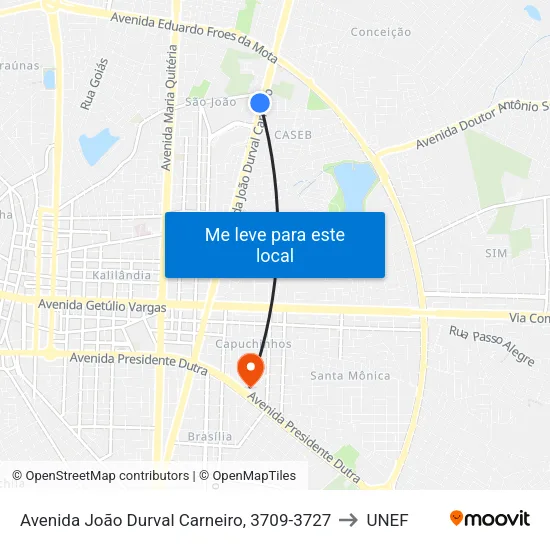 Avenida João Durval Carneiro, 3709-3727 to UNEF map