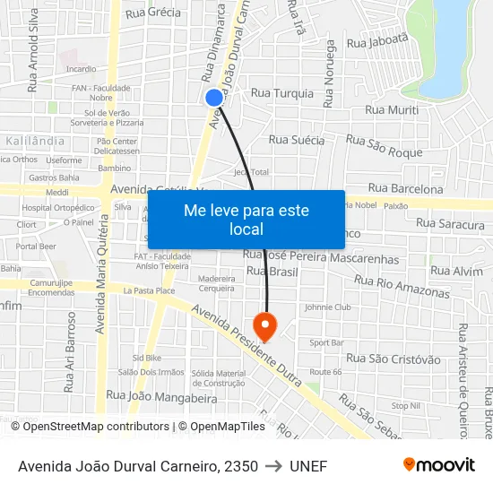 Avenida João Durval Carneiro, 2350 to UNEF map