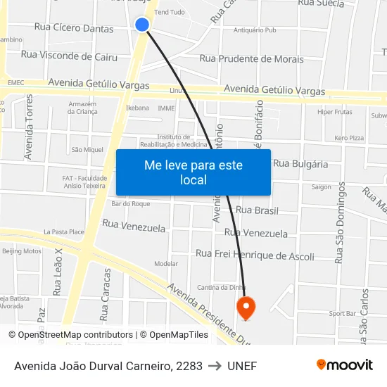 Avenida João Durval Carneiro, 2283 to UNEF map