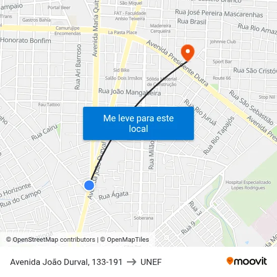 Avenida João Durval, 133-191 to UNEF map
