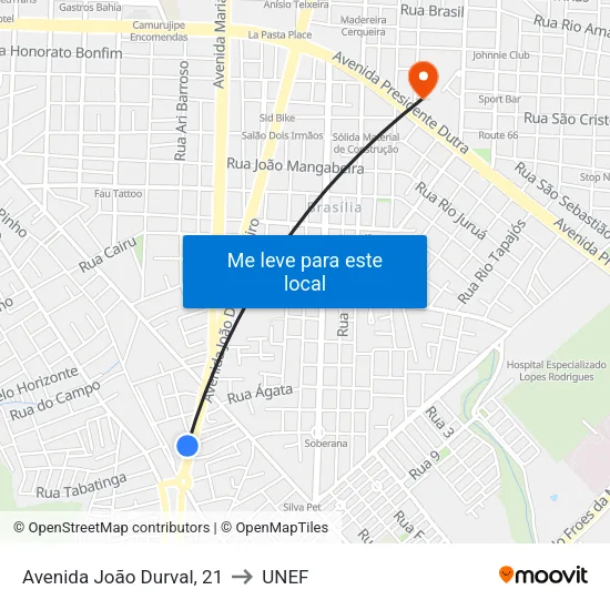 Avenida João Durval, 21 to UNEF map