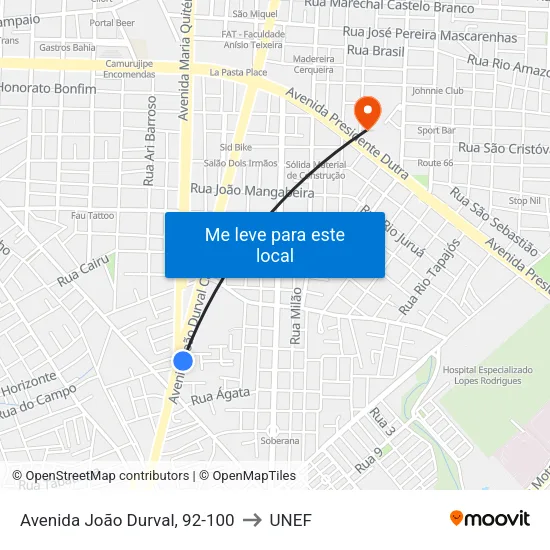 Avenida João Durval, 92-100 to UNEF map