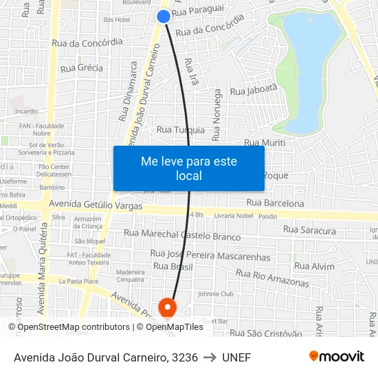 Avenida João Durval Carneiro, 3236 to UNEF map