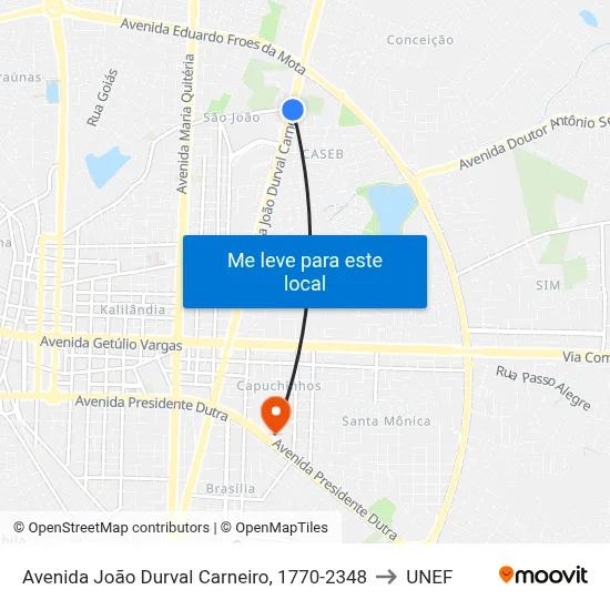 Avenida João Durval Carneiro, 1770-2348 to UNEF map