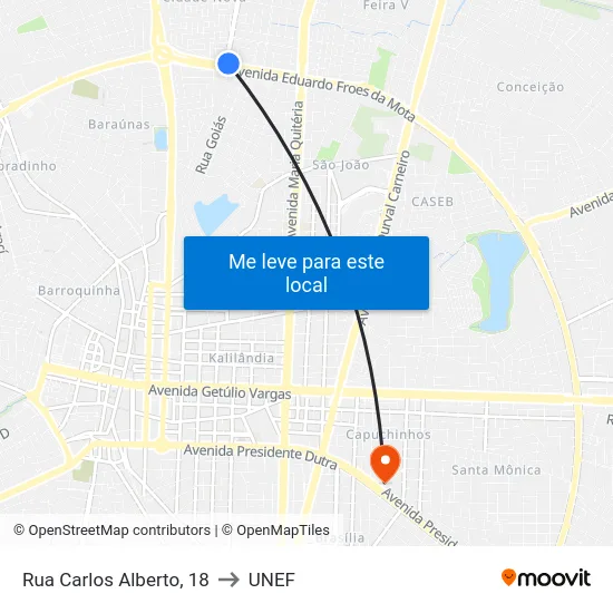 Rua Carlos Alberto, 18 to UNEF map