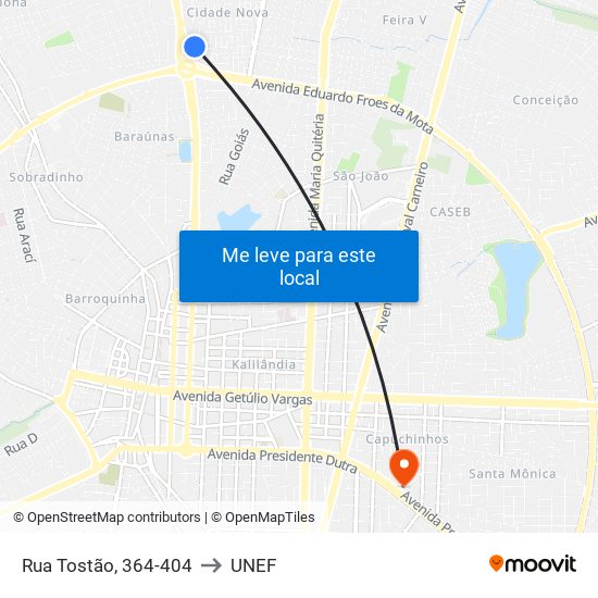 Rua Tostão, 364-404 to UNEF map