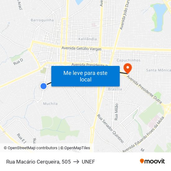 Rua Macário Cerqueira, 505 to UNEF map