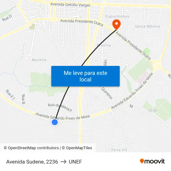 Avenida Sudene, 2236 to UNEF map