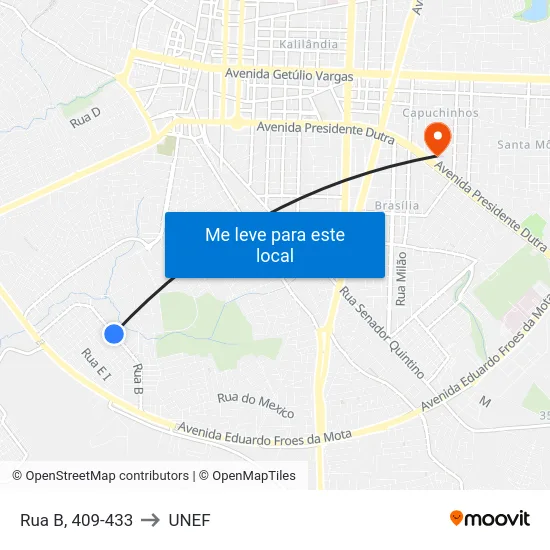 Rua B, 409-433 to UNEF map