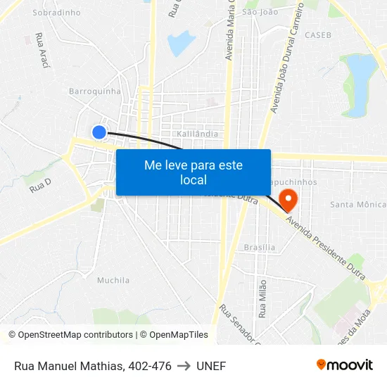 Rua Manuel Mathias, 402-476 to UNEF map