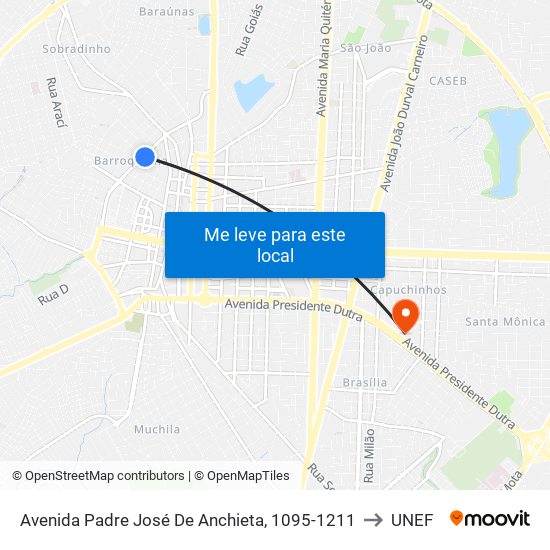 Avenida Padre José De Anchieta, 1095-1211 to UNEF map