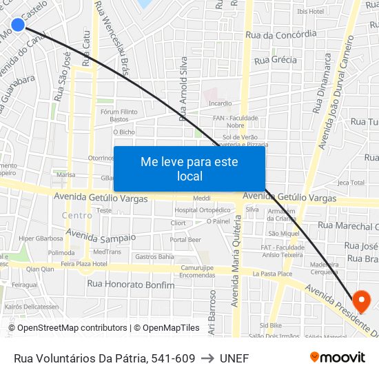 Rua Voluntários Da Pátria, 541-609 to UNEF map