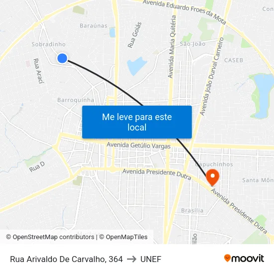 Rua Arivaldo De Carvalho, 364 to UNEF map