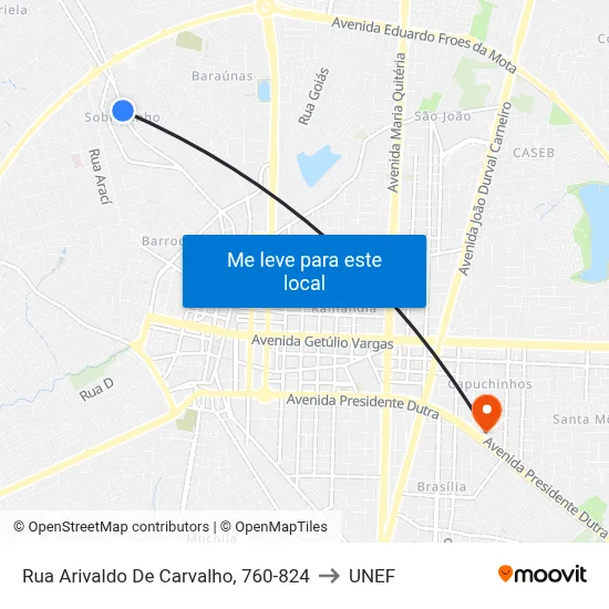 Rua Arivaldo De Carvalho, 760-824 to UNEF map