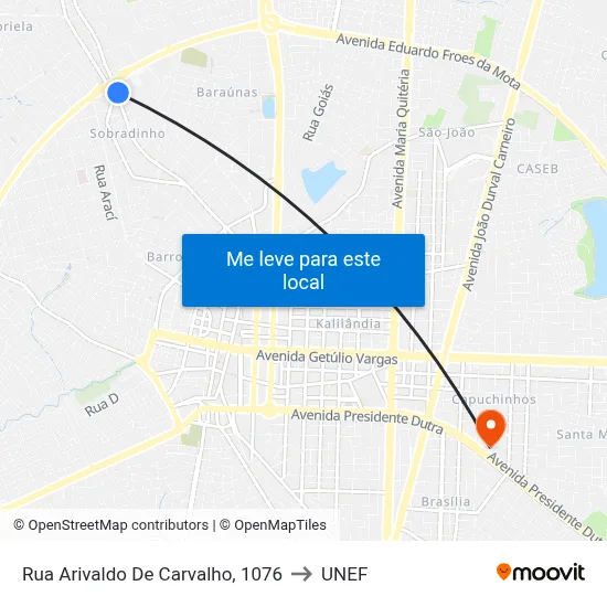 Rua Arivaldo De Carvalho, 1076 to UNEF map