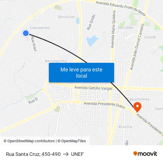 Rua Santa Cruz, 450-490 to UNEF map