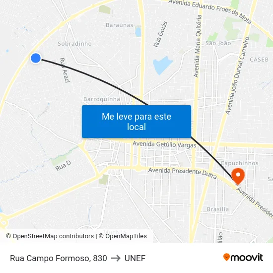 Rua Campo Formoso, 830 to UNEF map