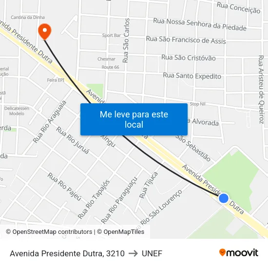 Avenida Presidente Dutra, 3210 to UNEF map
