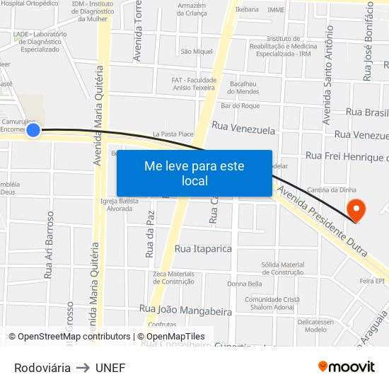 Rodoviária to UNEF map