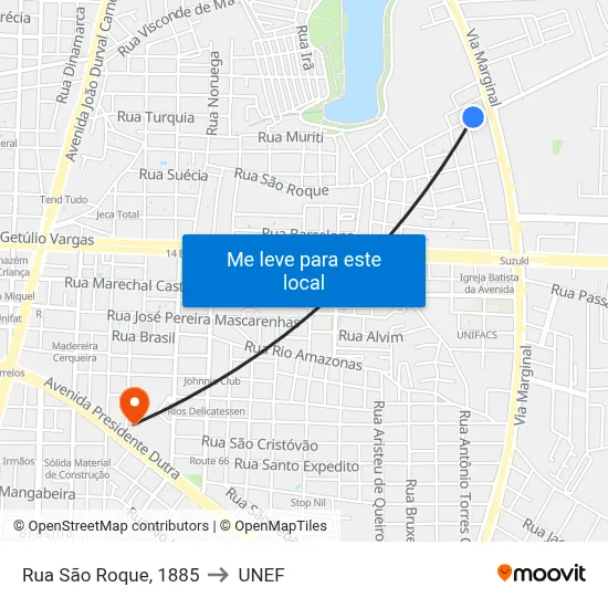 Rua São Roque, 1885 to UNEF map