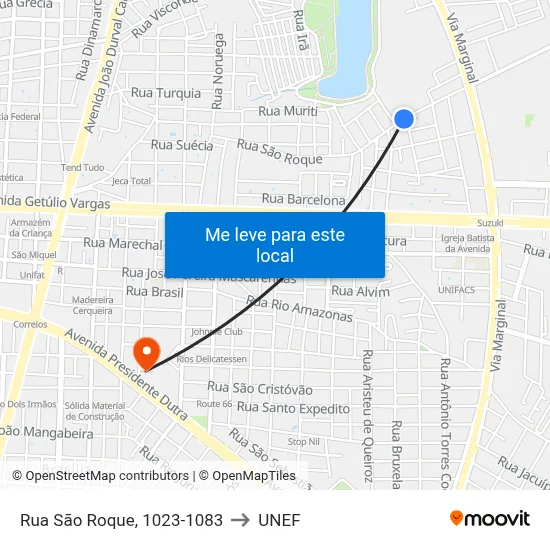 Rua São Roque, 1023-1083 to UNEF map