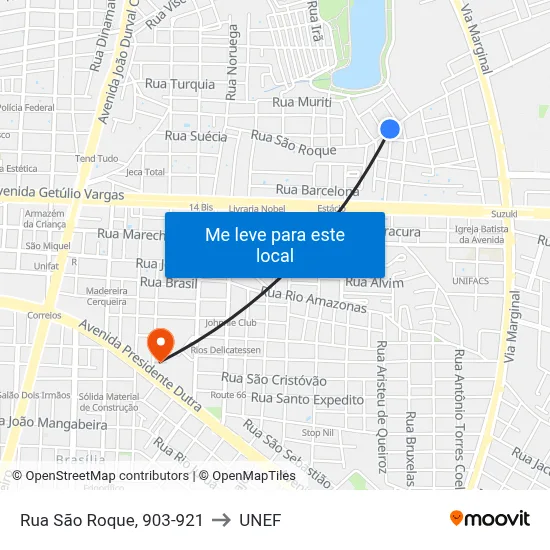 Rua São Roque, 903-921 to UNEF map
