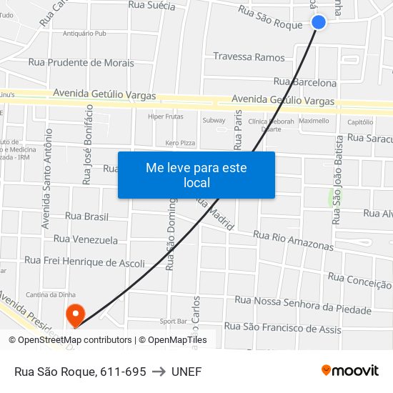 Rua São Roque, 611-695 to UNEF map